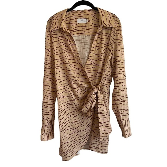 ONIA Printed Cotton-Blend Wrap Top, Tiger Stripe, Size L - Picture 7 of 13
